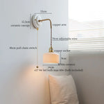 Afralia™ Copper Ceramic LED Wall Light with Pull Chain Switch for Living Room Decor.