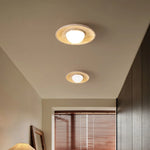 Acrylic LED Ceiling Lamp Yellow Travertine Wood Canopy Wabi Sabi Style