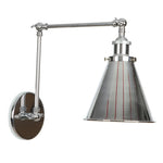 Silver Iron LED Swing Arm Wall Lights, Industrial Style, Plug-In, Stair & Bedside Lamp