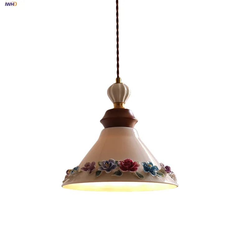 Afralia™ Ceramic Rose LED Pendant Light for Home Living Room Bedroom Hallway