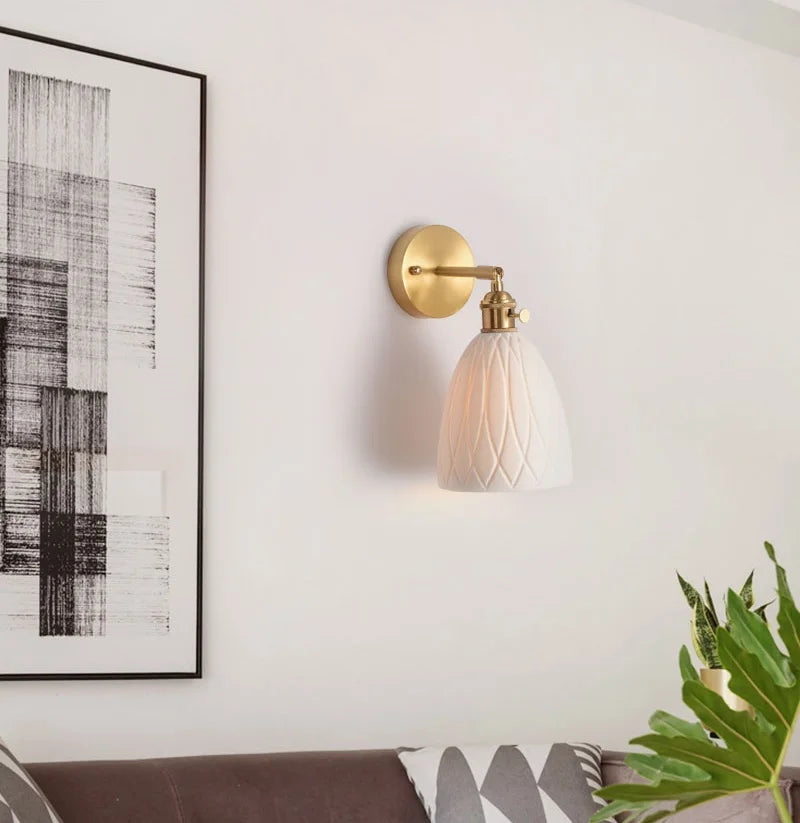 Afralia™ Nordic Ceramic LED Wall Sconce | Brass Wall Light Fixture for Living Room Bedroom