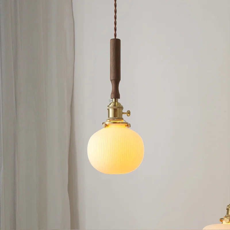 Ceramic Walnut Copper LED Pendant Light Chandelier for Bedroom Living Room