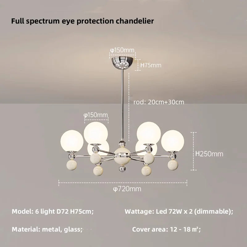 Modern LED Chandelier Glass Metal Health Eye Protect Living Room Light