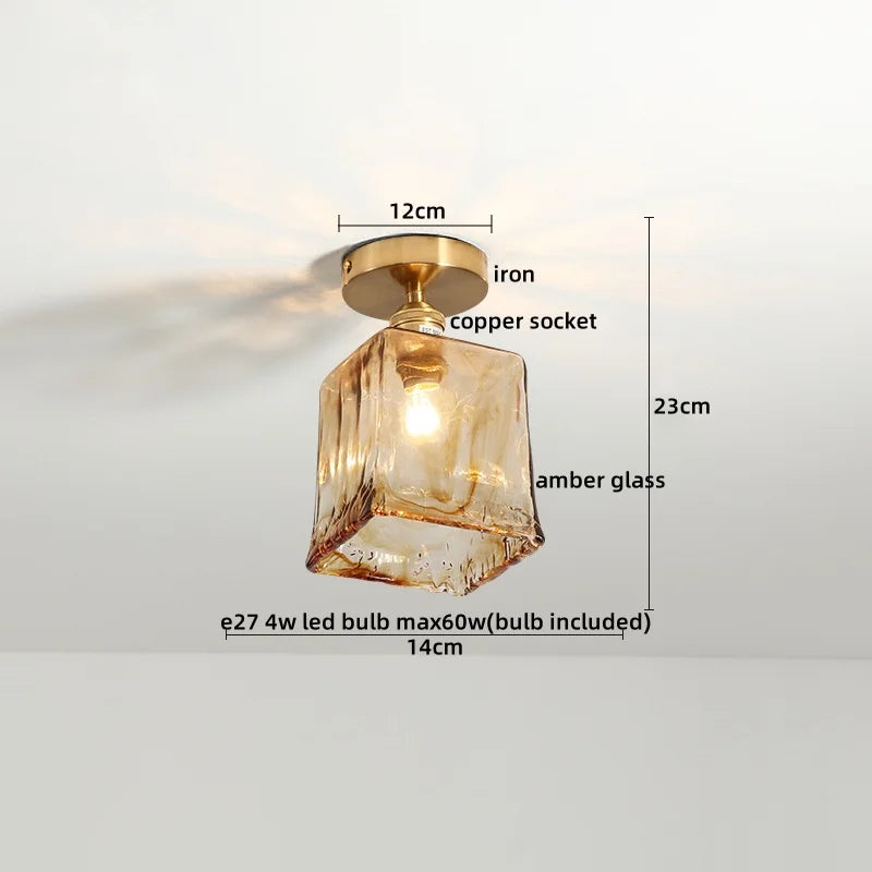 Amber Glass LED Ceiling Lights Modern Home Lighting Copper Socket