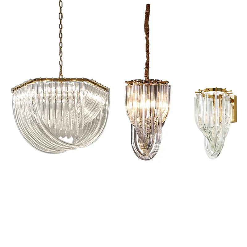 Modern Curved Glass Crystal Chandelier for Elegant Living Room & Dining Room Decor