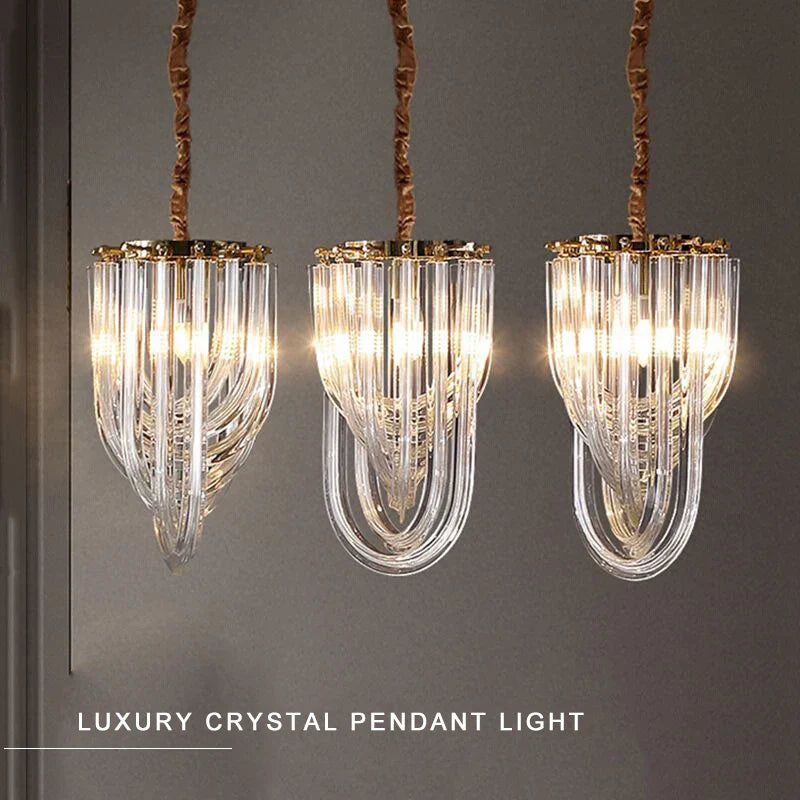 Modern Curved Glass Crystal Chandelier for Elegant Living Room & Dining Room Decor