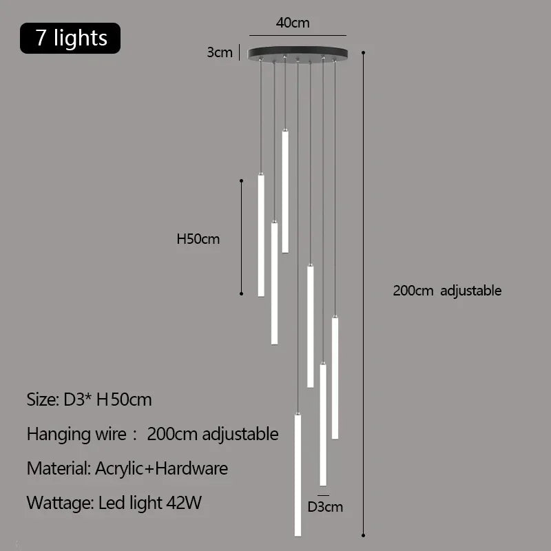 Modern Luxury LED Stair Pendant Chandelier Light for Villa