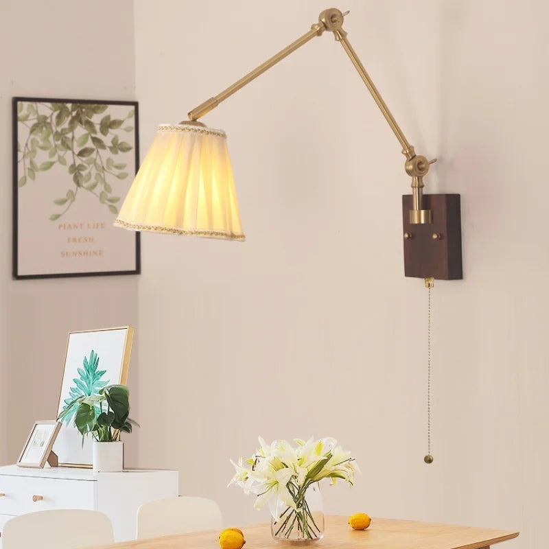 Wood Rotatable 2-Arm LED Wall Sconce with Pull Chain Switch