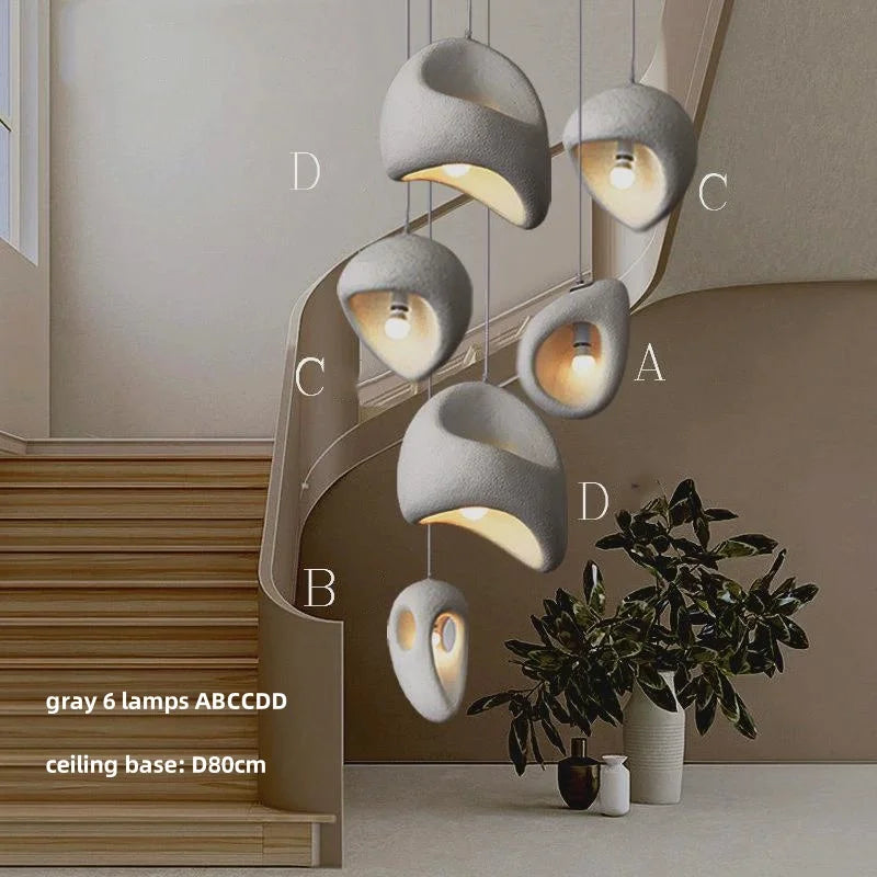 Wabi-sabi Resin Pendant Chandelier | Nordic Villa Stair Decor Droplight