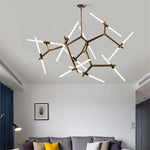 Nordic Herringbone Black Golden LED Chandelier for Living Dining Bedroom