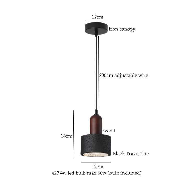 Black Travertine Pendant Light: Nordic Modern LED Hanging Lamp for Living Room & Bedroom