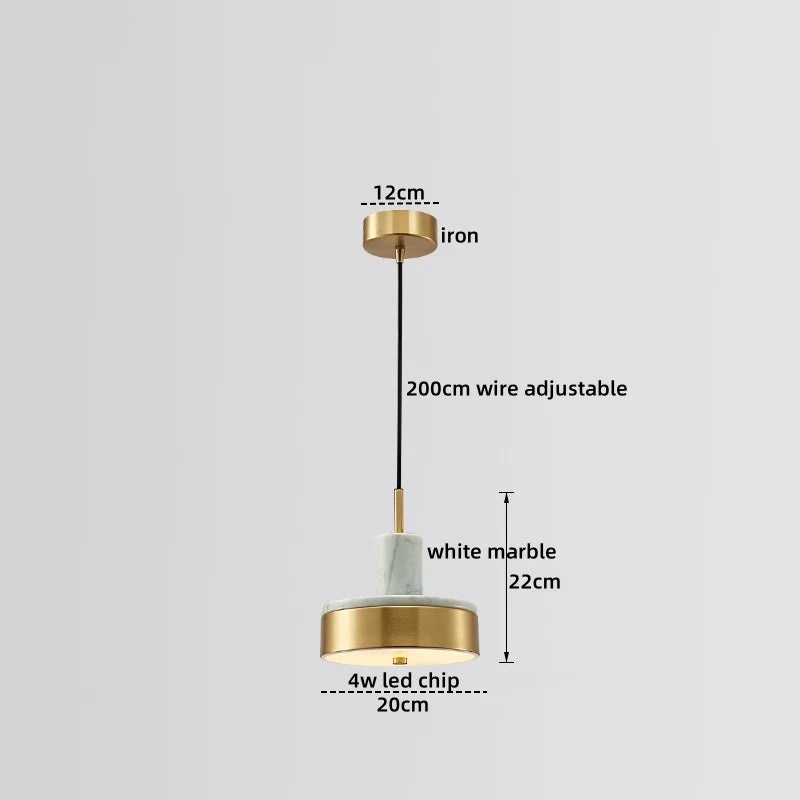 Marble Copper LED Pendant Light - Modern Hanging Lamp Chandelier