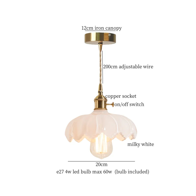 Afralia™ Brass Glass LED Pendant Lamp for Cafe Bar Restaurant Bedroom Loft