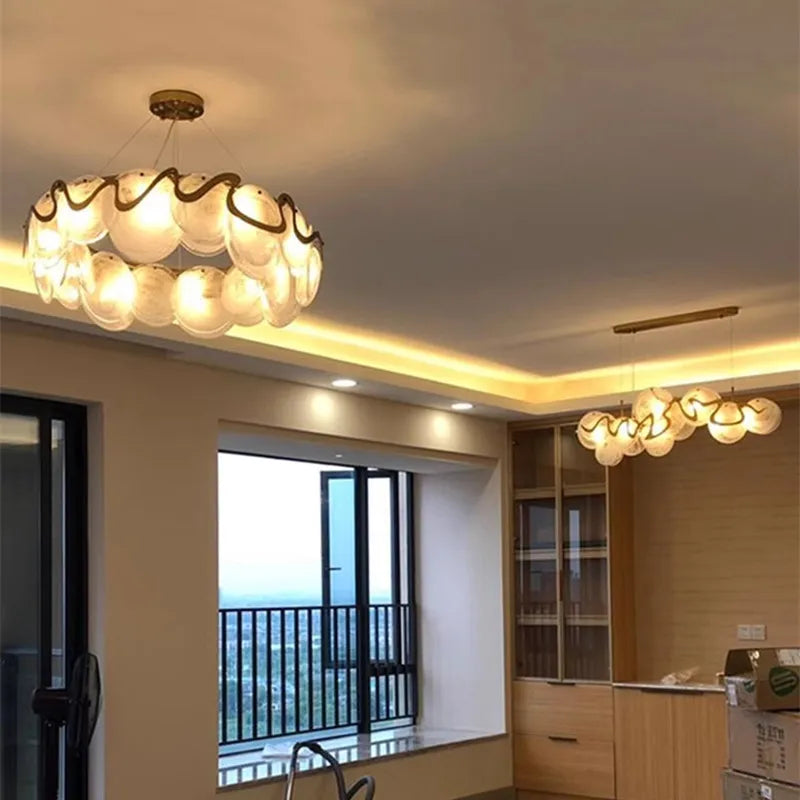 Nordic Gold Iron Pendant Light Disc Chandelier Luxury Glass for Living Room