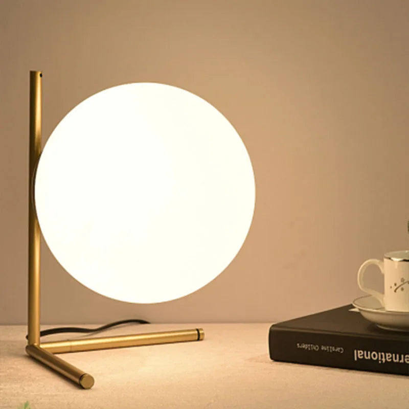 LED Brass Glass Table Lamp for Bedside Reading Desk - Modern Round Ring Design