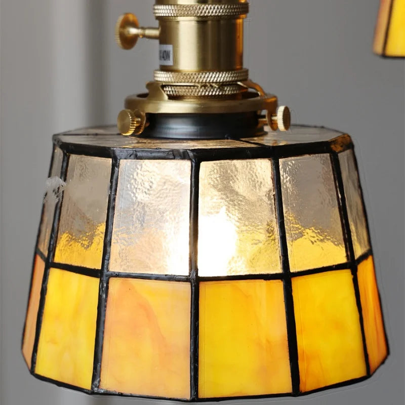 Brass LED Pendant Light with Adjustable Glass & Wood Hang Lamp