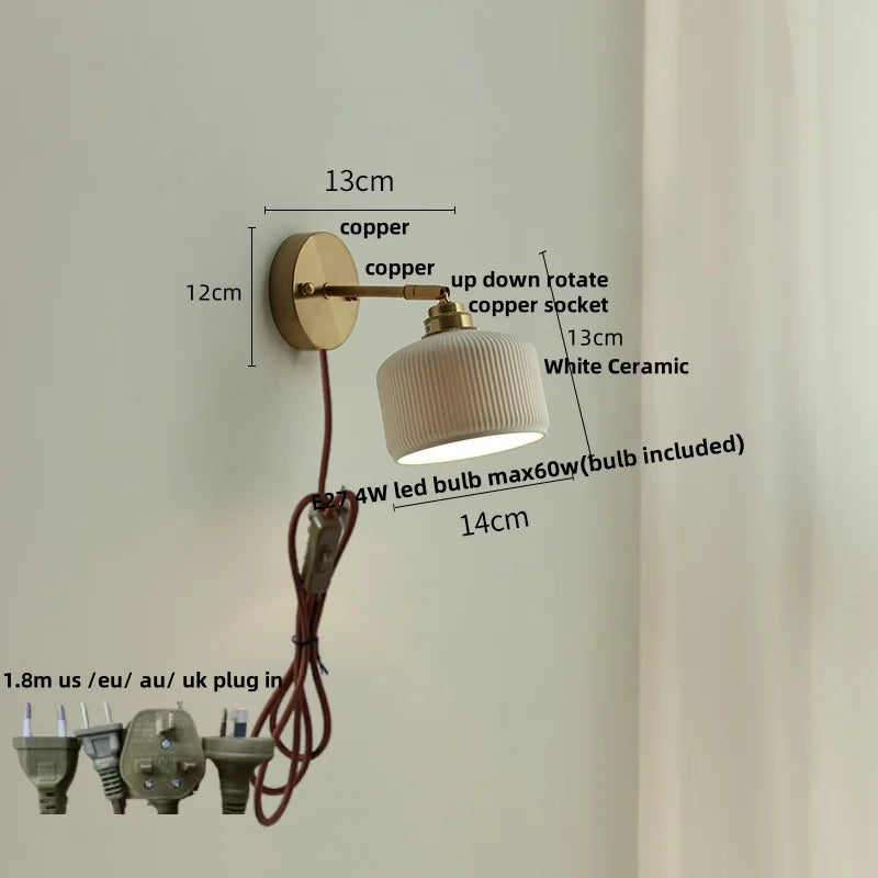 Ceramic LED Wall Light with Pull Chain Switch, Nordic Modern Design