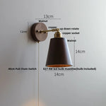 Walnut Wood LED Wall Sconce with Pull Chain Switch - Modern Nordic Copper Socket
