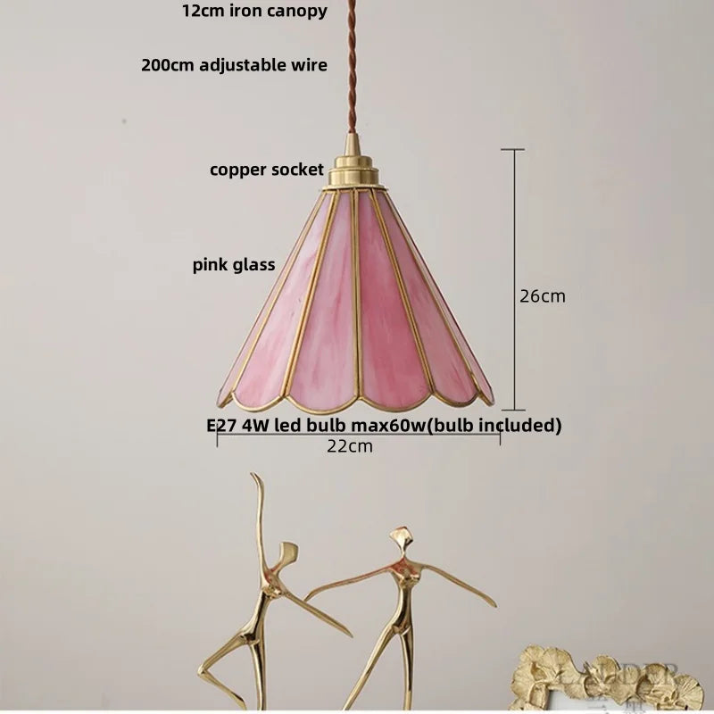 Pink Glass Flower Pendant Lamp - Adjustable LED Hanging Light for Home Decor