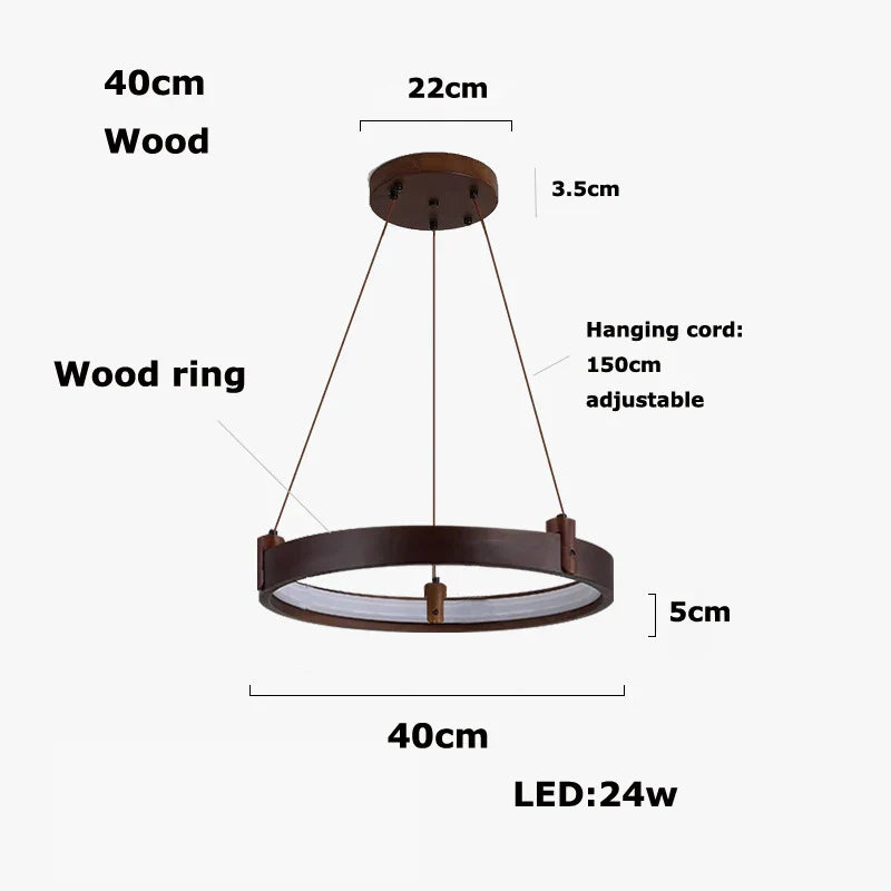 Natural Stone Wood Ring LED Chandelier for Dining & Living Room