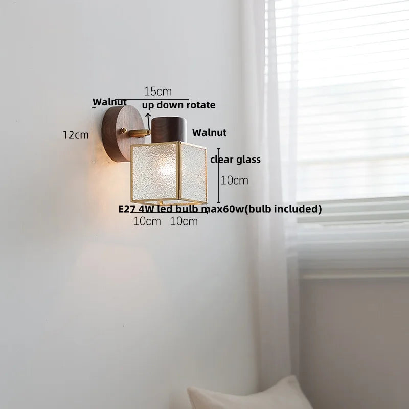 Walnut Wood LED Wall Sconce Ceramic Rotate Modern Bathroom Mirror Light