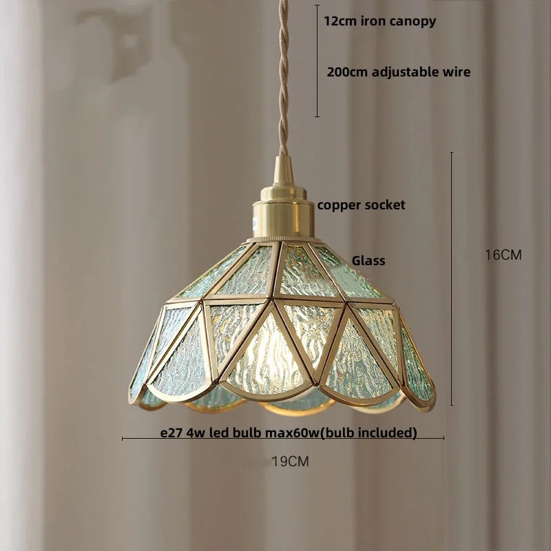 Glass LED Pendant Light Fixture with Copper Socket for Dining Room & Porch