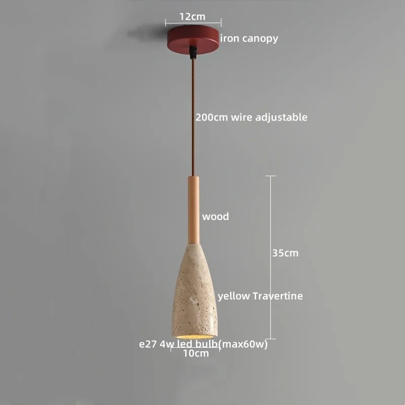 Yellow Travertine LED Glass Pendant Light - Japanese Style Living Room Fixture