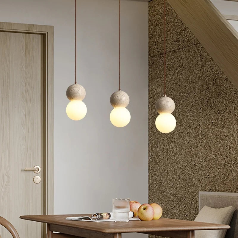 Afralia™ Glass Ball LED Pendant Lamps Vintage Yellow Travertine Hanging Light