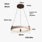 Stone Wood Ring LED Chandelier for Foyer Bedroom