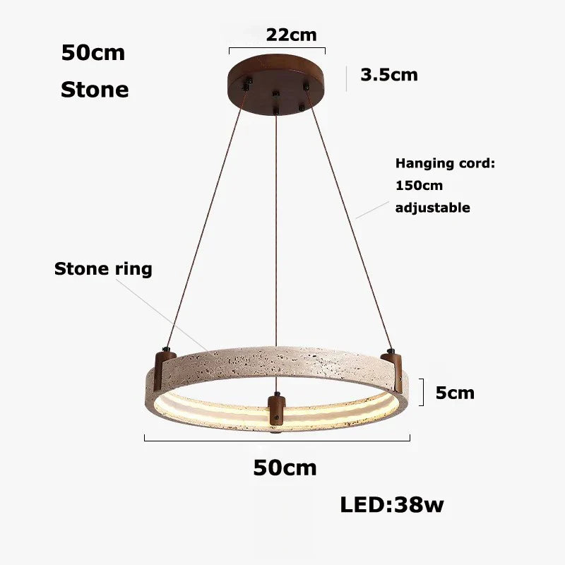 Natural Stone Wood Ring LED Chandelier for Dining & Living Room