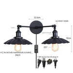 Industrial Retro LED Wall Lamp with Two Heads and Pull Chain Switch