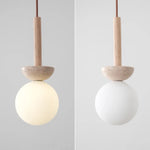 White Glass LED Pendant Lights Modern Yellow Travertine Wood Hang Lamp