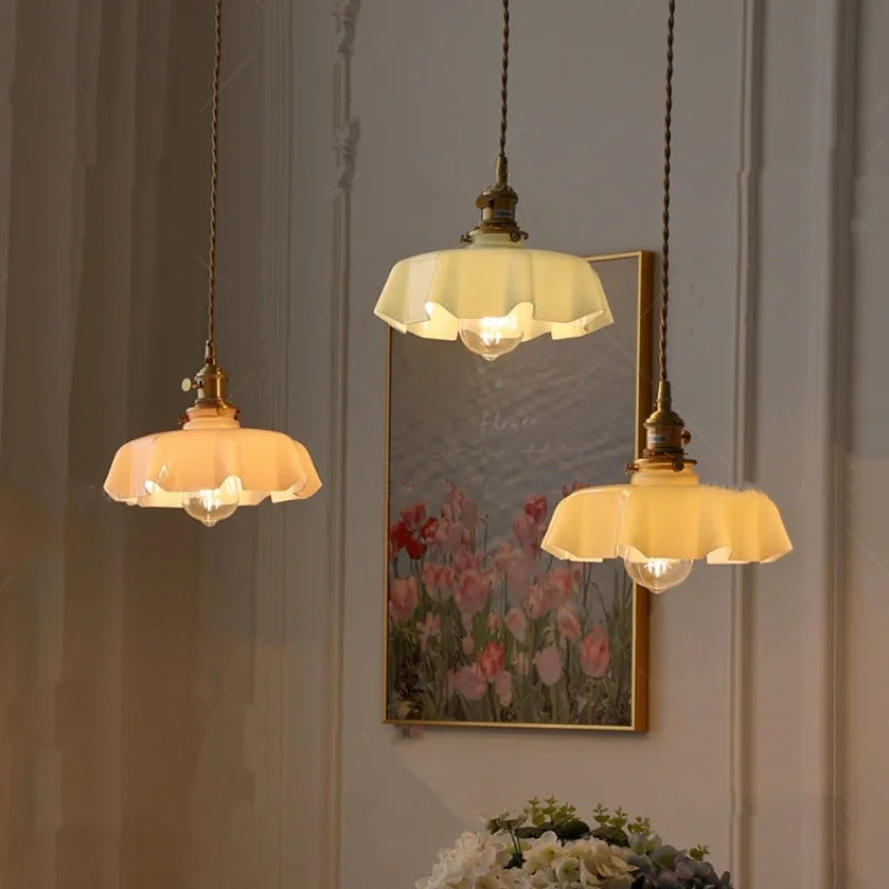 Yellow Glass Wire LED Pendant Light Modern Home Decor Nordic Hanging Lamp