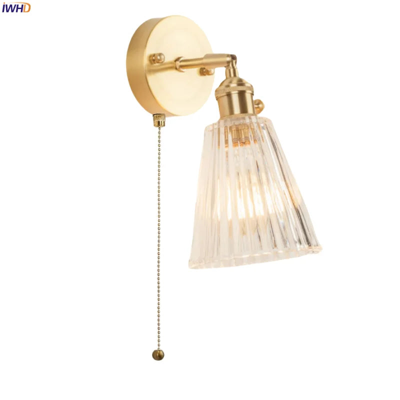 Afralia™ Striped Glass LED Wall Sconce Copper Arm Vintage Lampara Pared