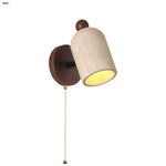 Yellow Travertine Wood Wall Light: Up Down Rotate LED Fixture with Pull Chain Switch.