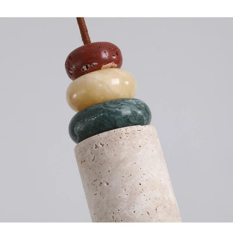 Afralia™ Colorful Stone LED Pendant Light - Nordic Modern Yellow Travertine Wood Canopy
