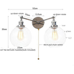 Retro LED Wall Light with Pull Chain Switch, 2 Heads Sconce for Living Room