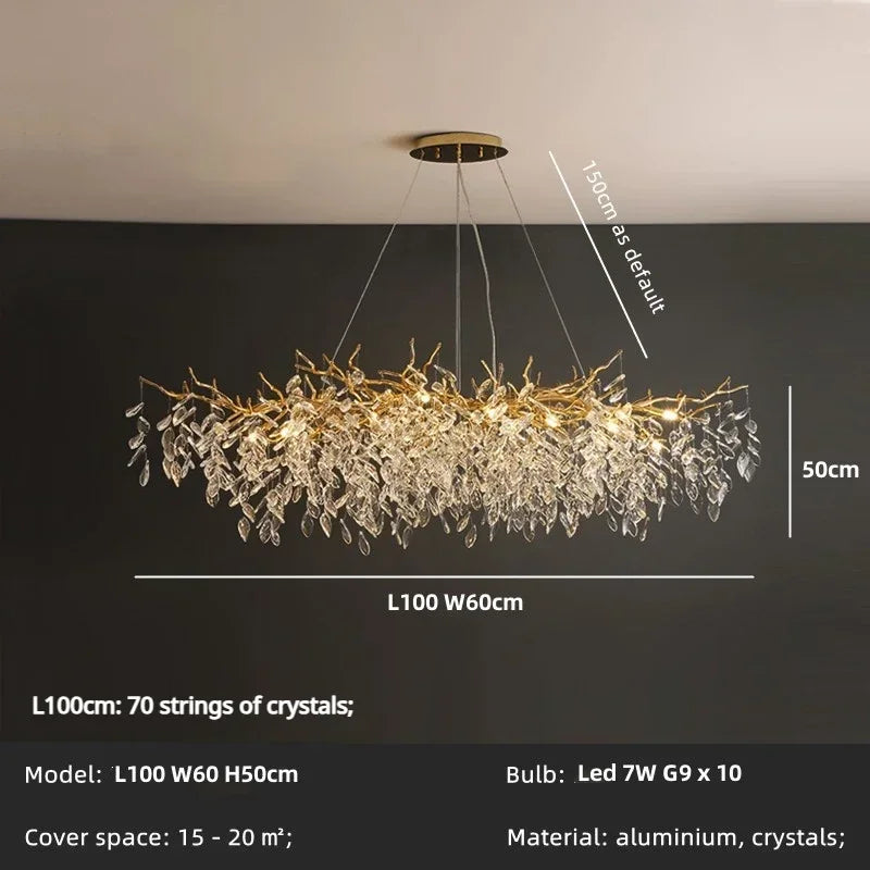 Crystal LED Pendant Lights Gold Dining Room Branch Chandelier