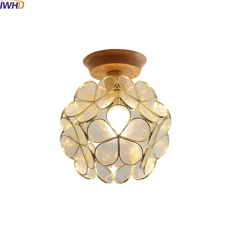 Wood Glass LED Ceiling Lamp Modern Plafondlamp for Home Restaurant Living Room