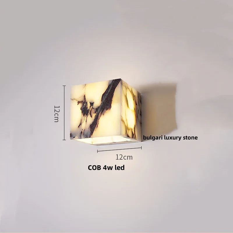 Carbon Steel LED Wall Lamp with Pull Chain Switch & Marble Stone Fixtures