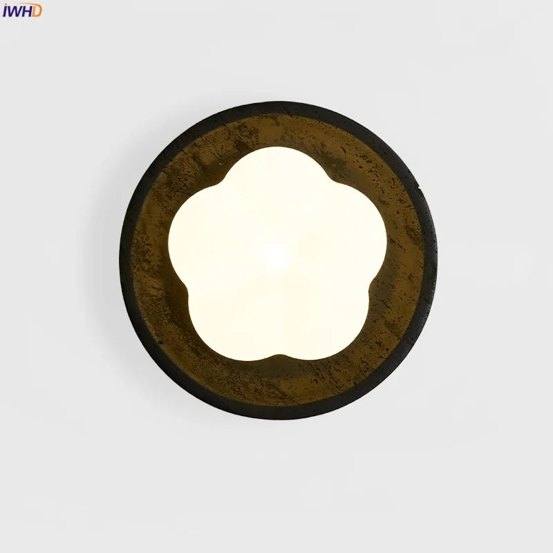 Afralia™ Wabi Sabi Black Travertine LED Wall Sconce for Home Living Lights