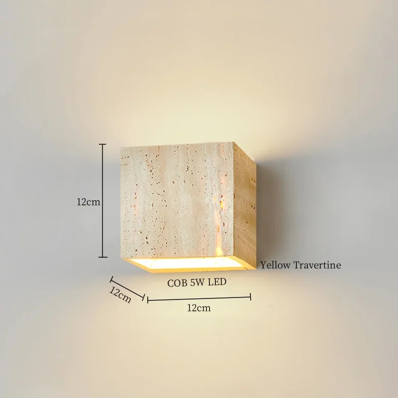 Afralia™ Yellow Travertine Block Stone LED Wall Lamp for Living Room Decor