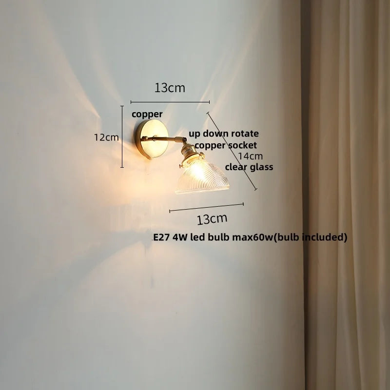 Green Glass LED Wall Sconce, Modern Nordic Rotate Copper Stair Light