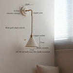 Small Pleats Ceramic LED Wall Light for Bedroom Stair Bathroom with Copper Arm