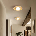 Acrylic LED Ceiling Lamp Yellow Travertine Wood Canopy Wabi Sabi Style