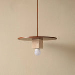 Afralia™ Round Wood LED Pendant Light | Yellow Travertine Stone | Wabi Sabi Home Decor