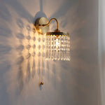 Crystal LED Wall Sconce Pull Chain Switch Brass Mirror Light