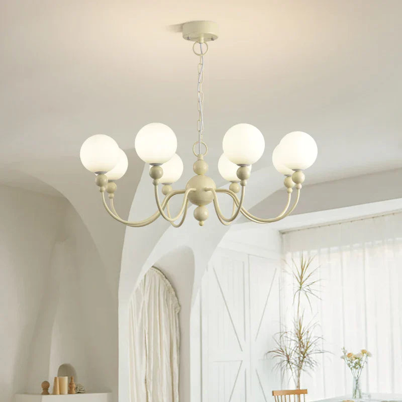 Modern Cream Green Glass Chandelier for Bedroom Living Room Kitchen