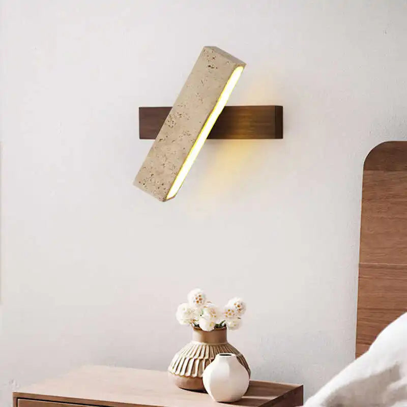 Afralia™ Nordic LED Wall Lamp Wood Yellow Travertine Mirror Light
