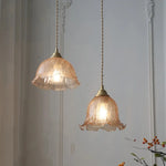 Amber Glass LED Pendant Lamp Walnut Wood Copper Hanging Light